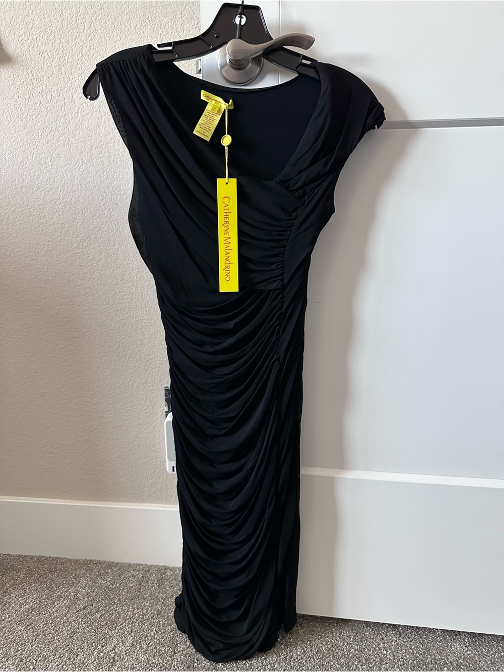 NWT Catherine Malandrino Black Ruched Jersey Midi Dress Petite P
